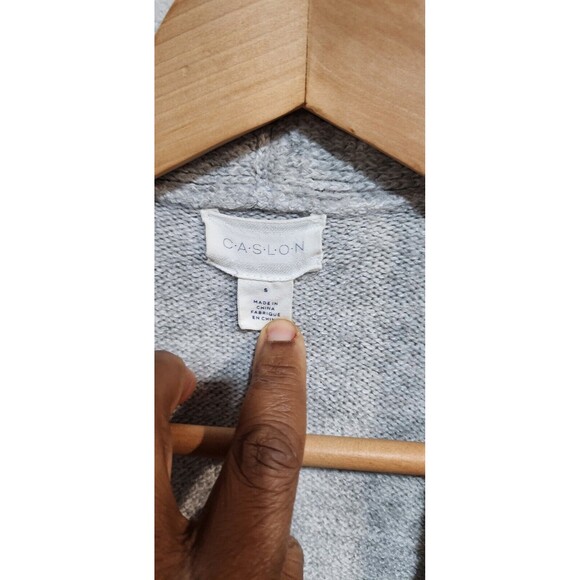 Caslon Small Staggered Stripe Cardigan Open Front Shawl Collar Sweater - Picture 3 of 9